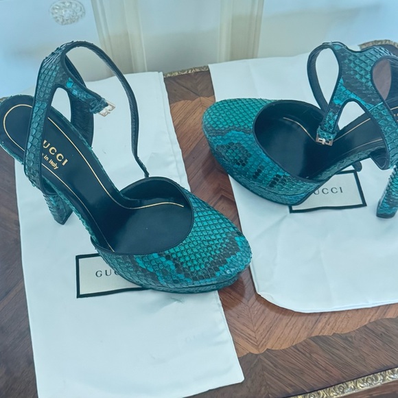 Gucci Women's Teal Snakeskin Heels Platform, original dust bags - Picture 12 of 16